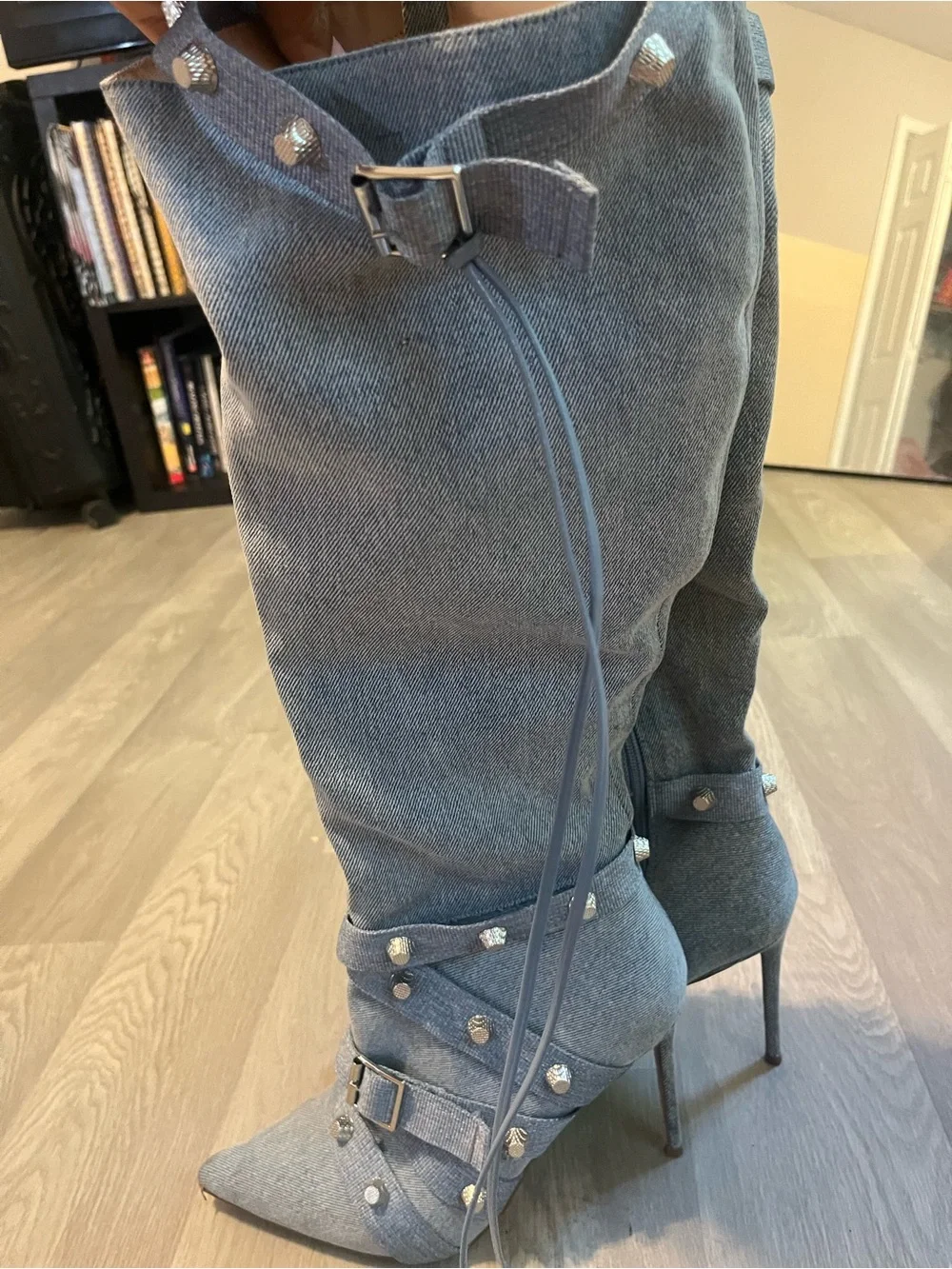 Denim Knee-High Stiletto Boots - Studds Women